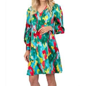 NEW SCAPA LAUREN PERRE long sleeve abstract print sheath dress in multi color